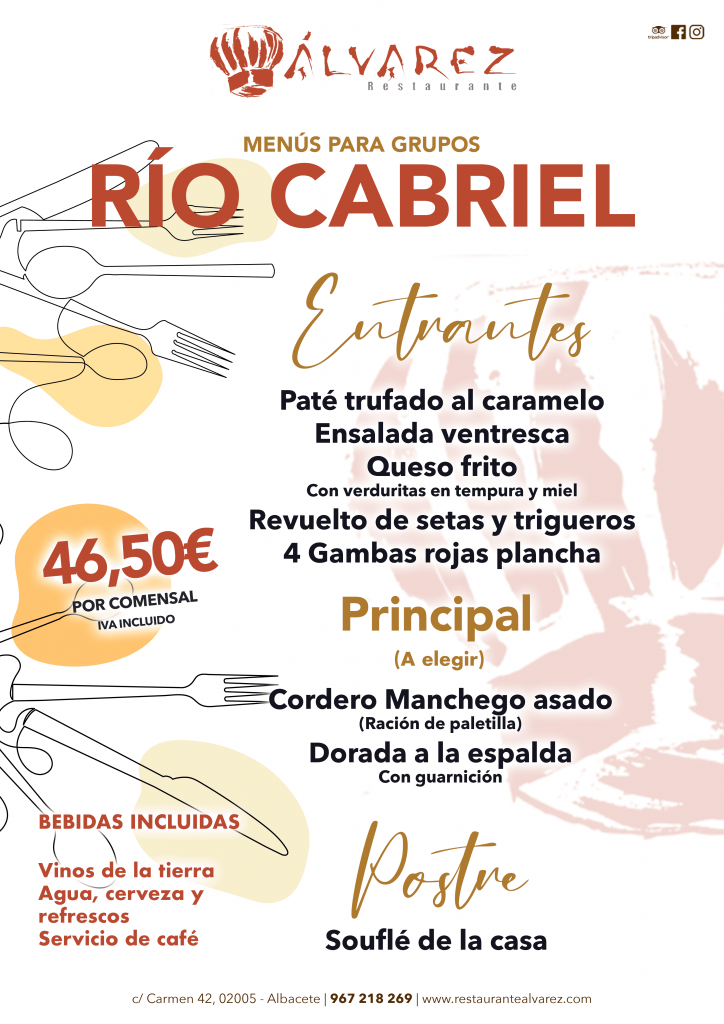 Menú RIO CABRIEL Grupos Restaurante Álvarez